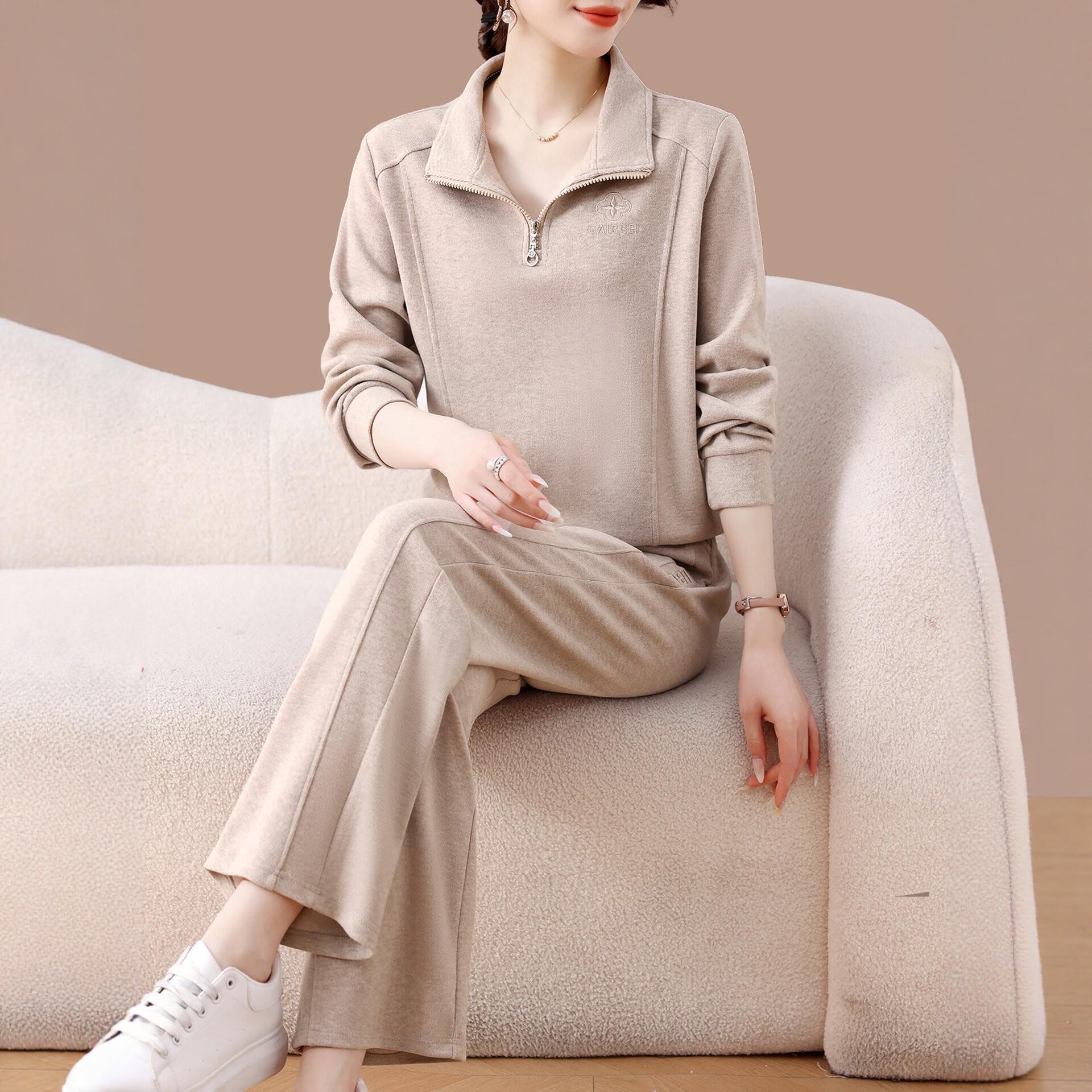 半拉链卫衣套装女春秋2026新款妈妈时髦洋气减龄休闲运动服两件套