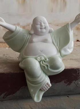 高档办创意陶瓷吉祥勒佛新中式客厅公室摆件平安弥物车载人佛像装