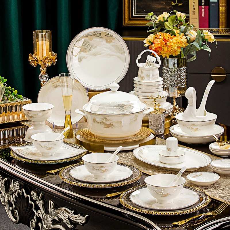 碗盘碟套装家用2024景德镇新款骨瓷餐具套装乔迁送礼酒店摆台批发