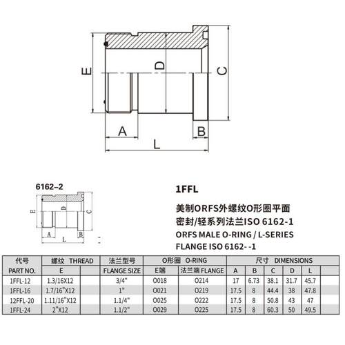 美制ORFS外螺纹O型圈平面密封/轻系列法兰LSO 6162-1FFL
