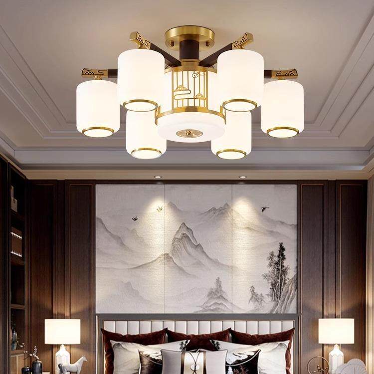 新中式全铜实木吸顶灯中国风复古卧室书房吸吊两用客厅灯中山灯饰