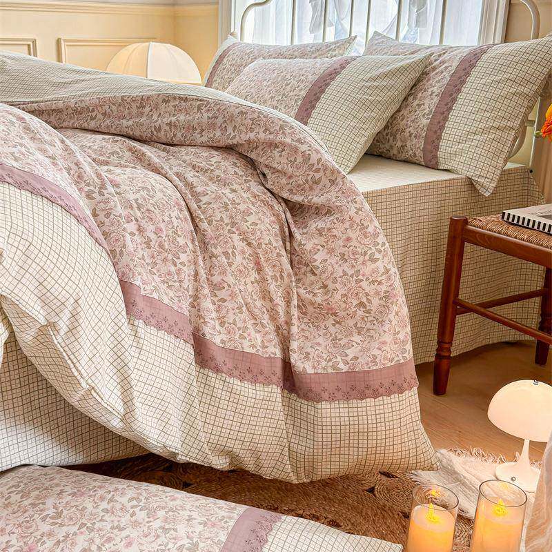 韩系田园公主风蕾丝小碎花纯棉床上四件套1.5m1.8米全棉床单被