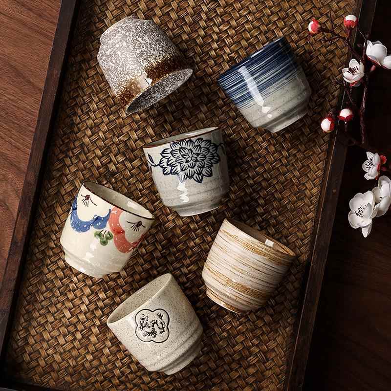 日式覆古粗陶陶瓷酒杯小茶杯小杯杯水杯主人杯子喝茶个人专用茶具