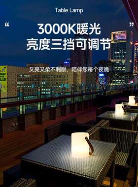 桌面充电圆柱手提小台灯led发光圆柱手提充电小夜灯桌面氛围台灯