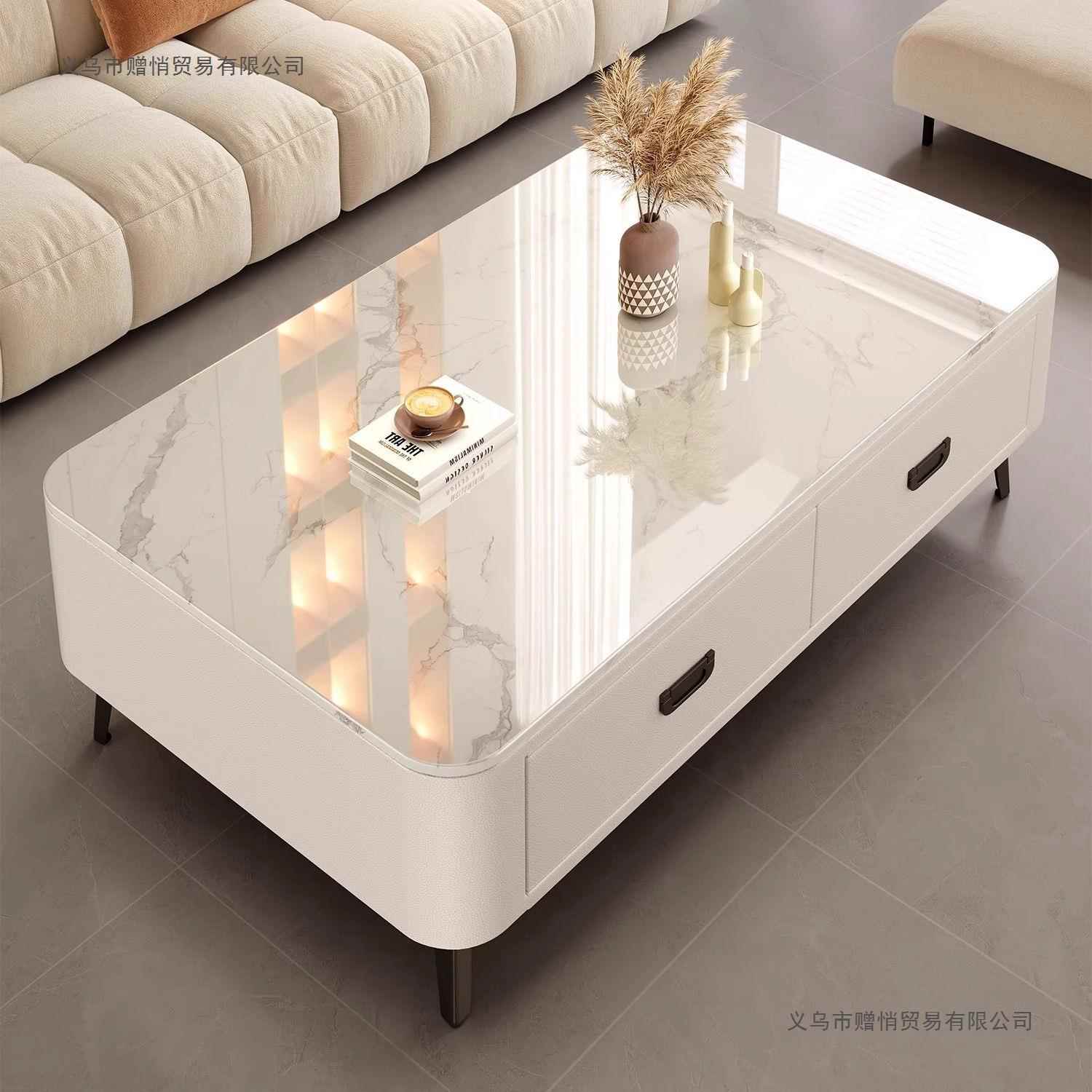 岩板餐桌家用小户型客厅吃饭桌子高级感茶桌出租房现代简约茶几桌