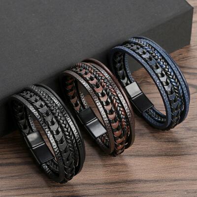 High Quality Leather Bracelet Men Jewelry Alloy Magnet Buckl