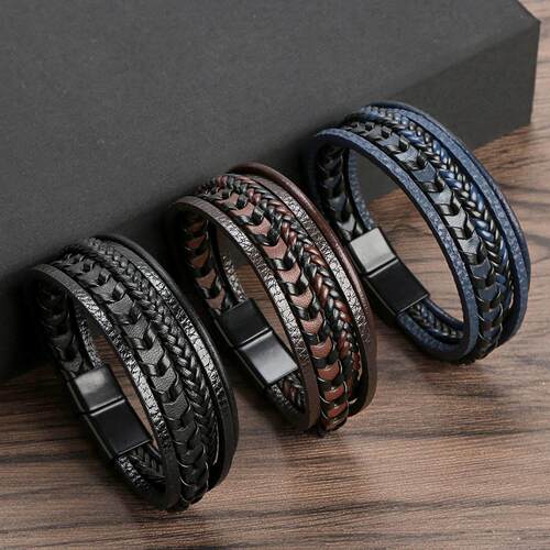 High Quality Leather Bracelet Men Jewelry Alloy Magnet Buckl
