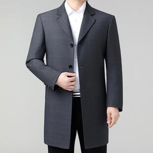休闲大男中年爸爸羊装 秋季 ZZ衣长款 领毛风衣中1802 毛料扣 士西装