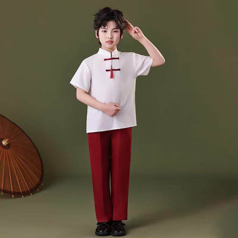 高档儿童男节合表演中小学生唱服装爱国歌朗诵红色毕业照班级女校