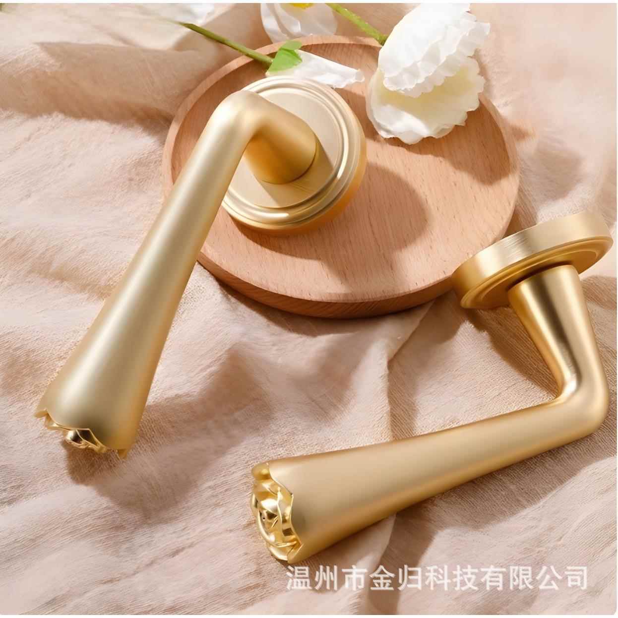 法式中古风门把手室内卧室金色门锁磁吸静音分体锁家