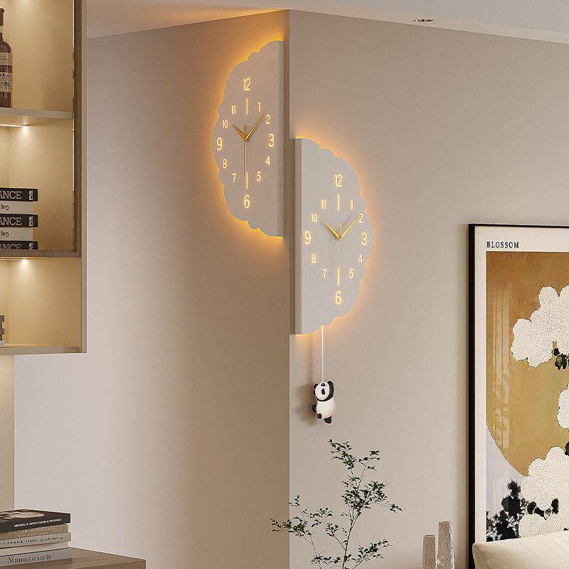 北欧风客厅拐角挂钟现代简约轻奢创意时钟家用卧室钟表挂墙装饰画