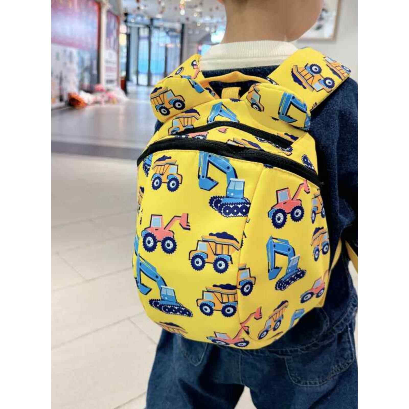 幼儿园书包3岁牵引绳儿童外出小背包可爱卡通挖掘机宝宝包包出游
