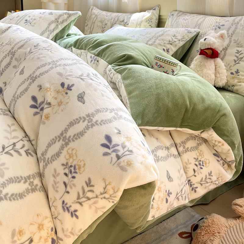 秋冬季加厚牛奶珊瑚绒床上四件套2024新款法兰绒面被套床单三件套