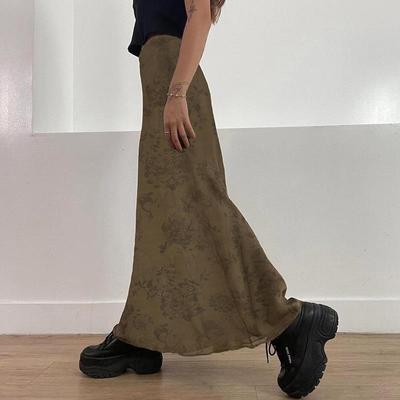 long temperament Retro waist skirt casual mesh high brown