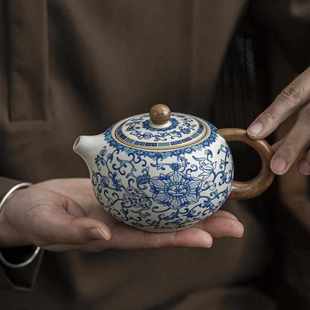 汝窑青花缠枝莲西施茶壶泡茶家用陶瓷功夫茶具单壶开片高档大容量