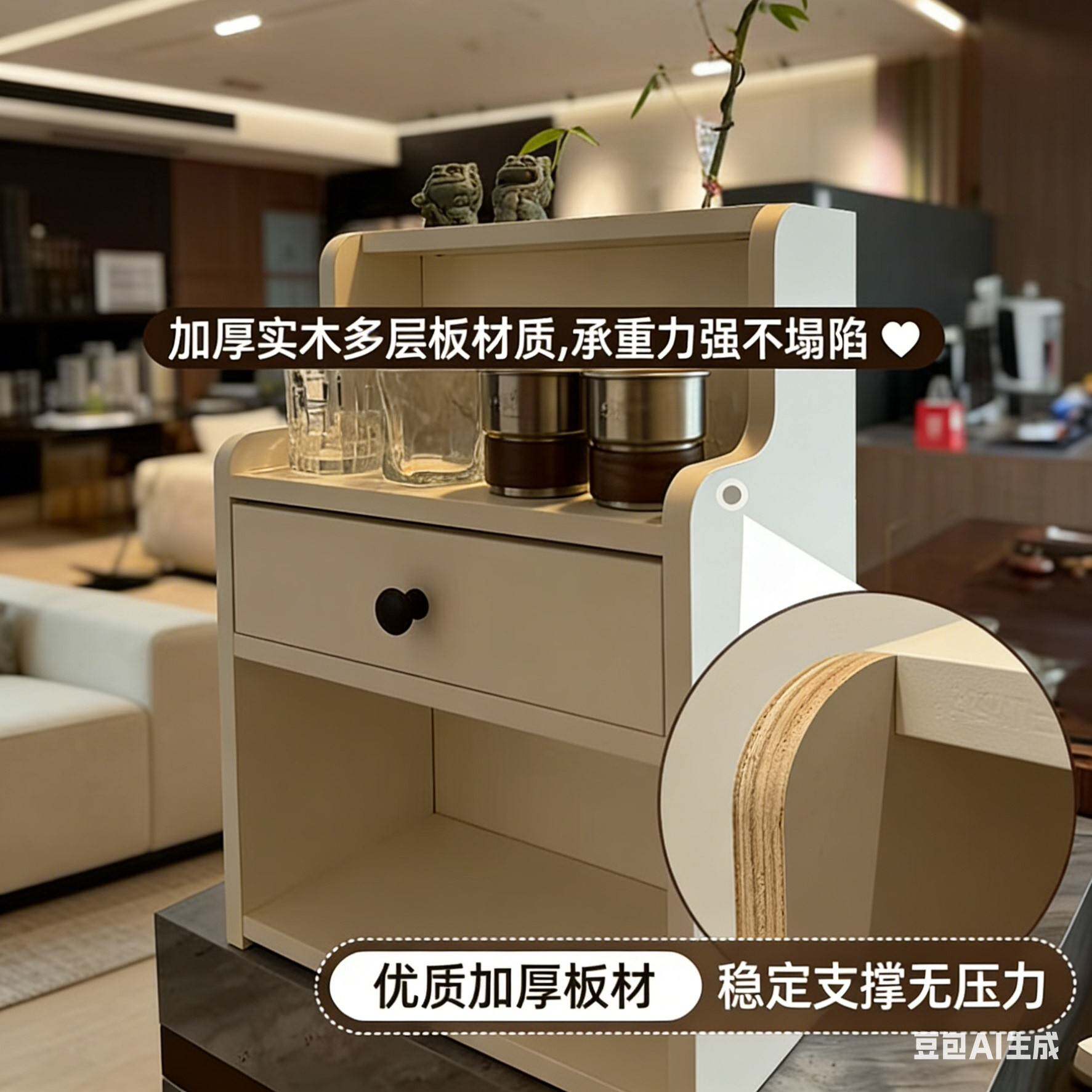 桌面茶水柜靠墙带抽屉水杯收纳柜厨房餐边柜台面橱柜茶具置物柜子