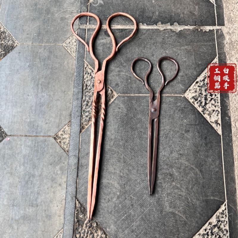 红铜火钳手工打制紫铜垃圾夹子mini短款家用取物拾物夹火钳夹炭夹