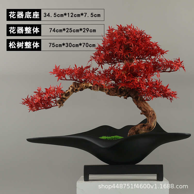 枫树花艺中式工艺品大堂摆件软仿真装售楼部样板间新简约盆景酒店