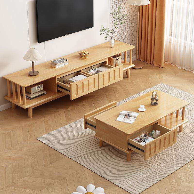 北欧现代简约实木电视柜茶几组合小户型客厅家用高柜地柜工厂直销