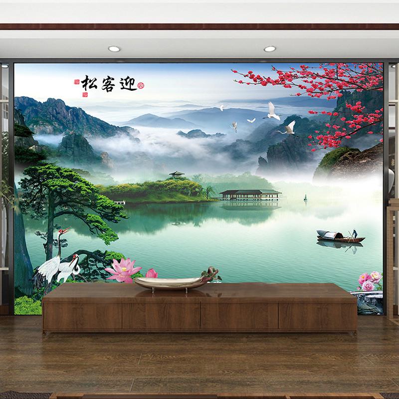 山水画贴纸中式风景墙纸自粘墙贴画客厅背景墙画卧室装饰壁画防水