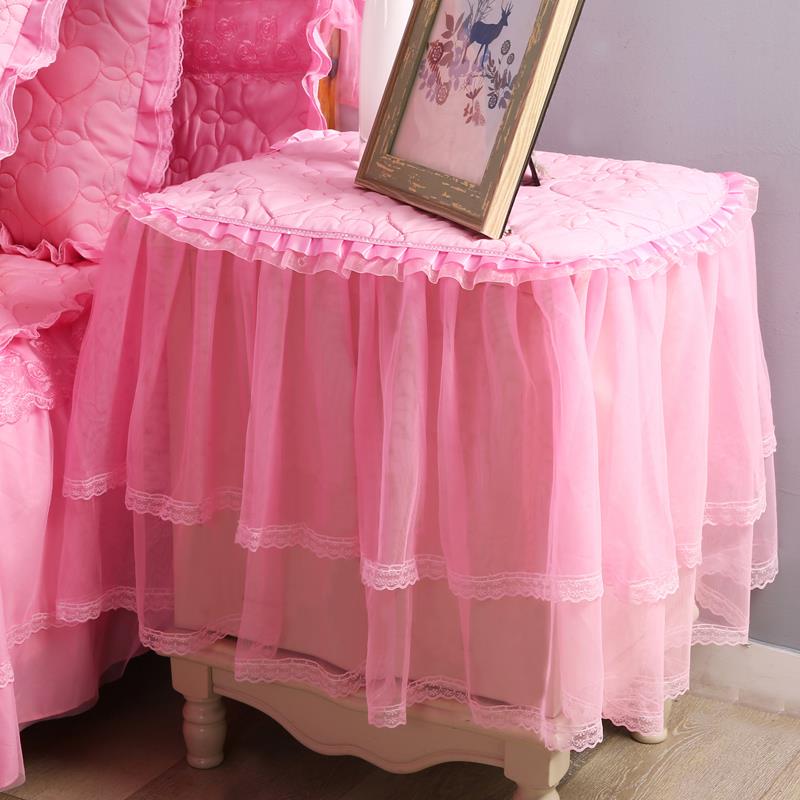 韩版蕾丝床头柜罩套夹棉加厚防尘保护罩公主风卧室桌子粉色盖布