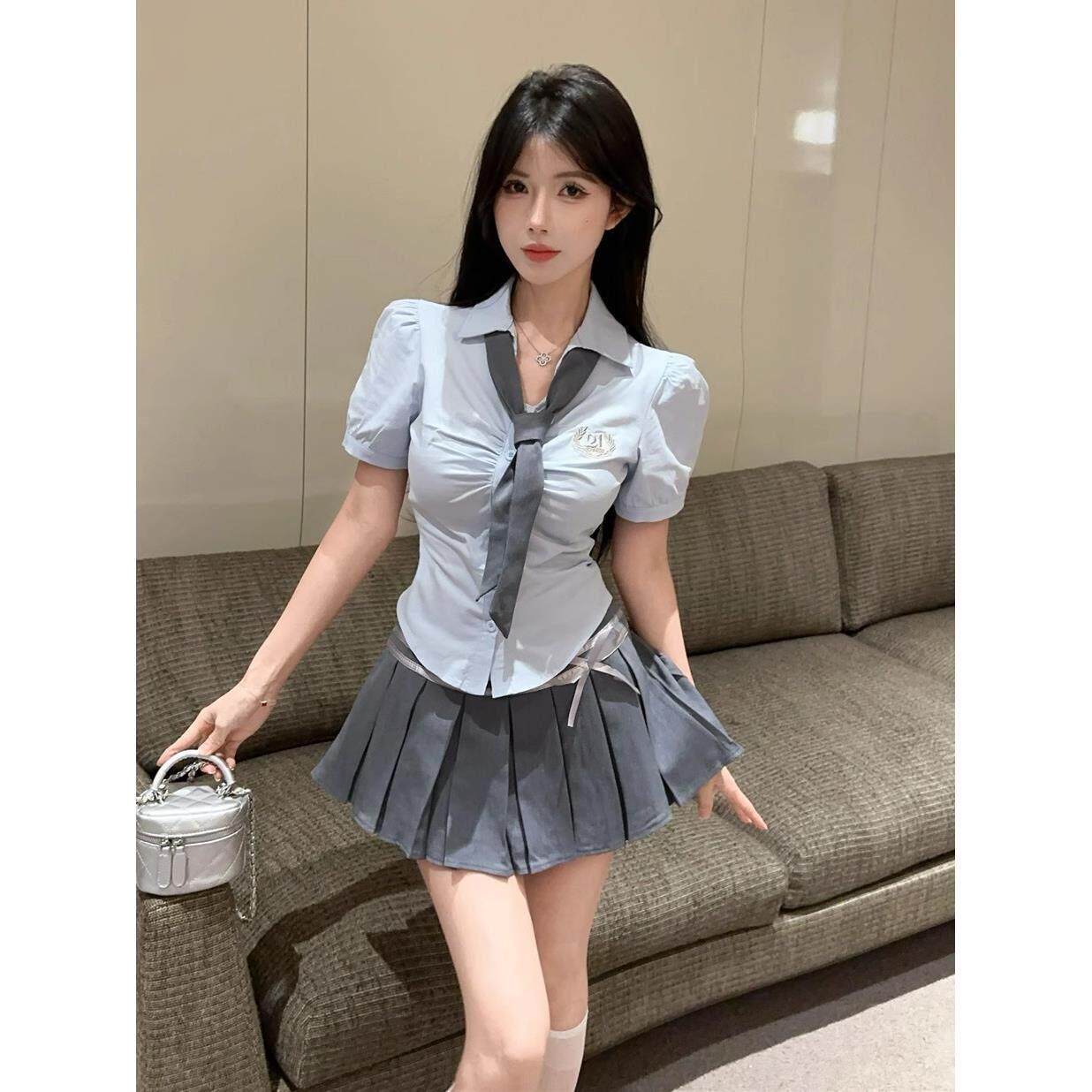 减龄JK制服柔式spa足浴技师工作服海军领百褶裙工衣职业气质套装