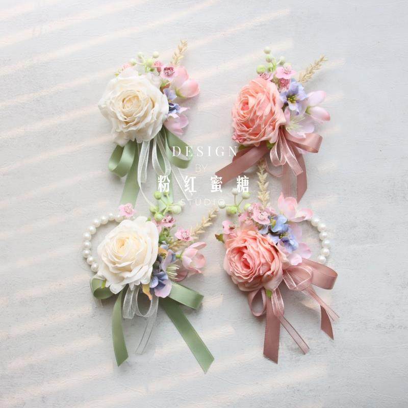 原创 韩式唯美森系粉白色花新郎娘伴娘姐妹团婚礼胸花活动手腕花,节庆用品/礼品,手腕花,淘宝优惠券,粉丝福利购,淘宝优惠卷