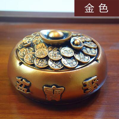 高档创意复古客浮书雕聚宝盆招财进宝大号盖烟灰缸招财厅房吧台摆