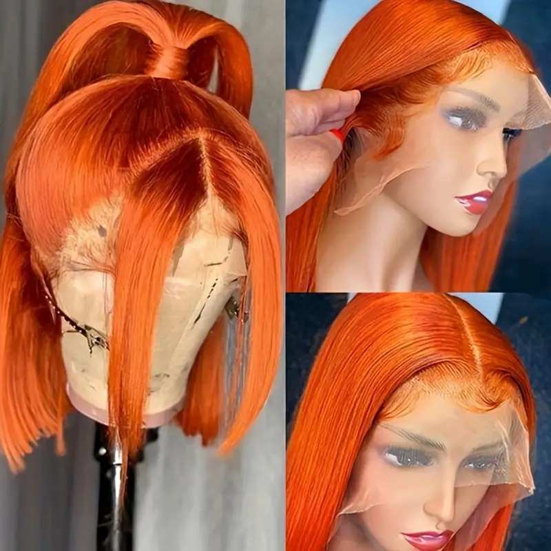 Straight Ginger Orange Bob Wigs Human Hair13x4前蕾丝真发头套