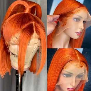 Straight Ginger Orange Bob Wigs Human Hair13x4前蕾丝真发头套