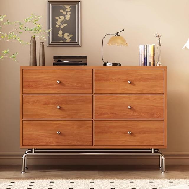 五斗柜抽屉柜卧室置物柜中古风床尾柜靠墙实木储物柜复古橱六斗柜