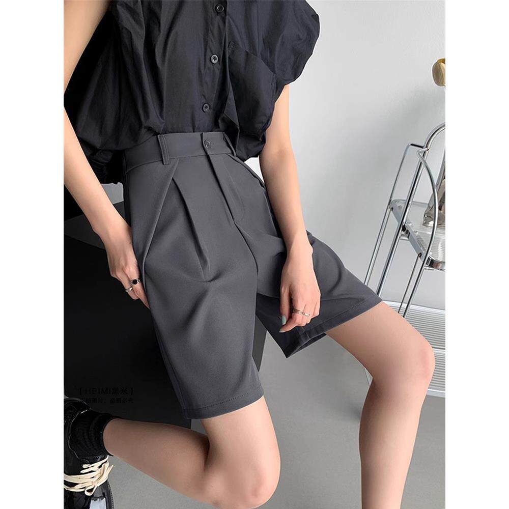 夏季女性时尚品牌套装短裤纤细高腰宽松显瘦休闲阔腿五点直a字中