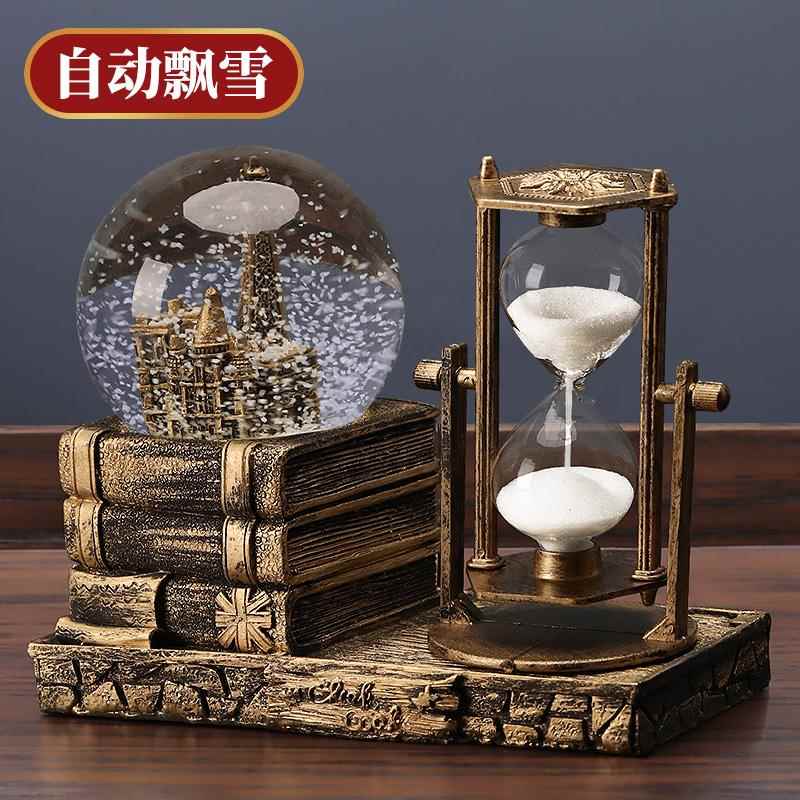 水晶球沙漏摆件家居创意房间饰品电视柜酒柜桌面装饰客厅自动飘雪