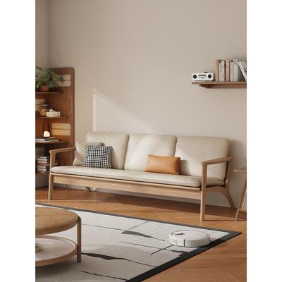 实木沙发冬夏两用小户型客厅北欧简约直排三人位新中式白蜡木家具