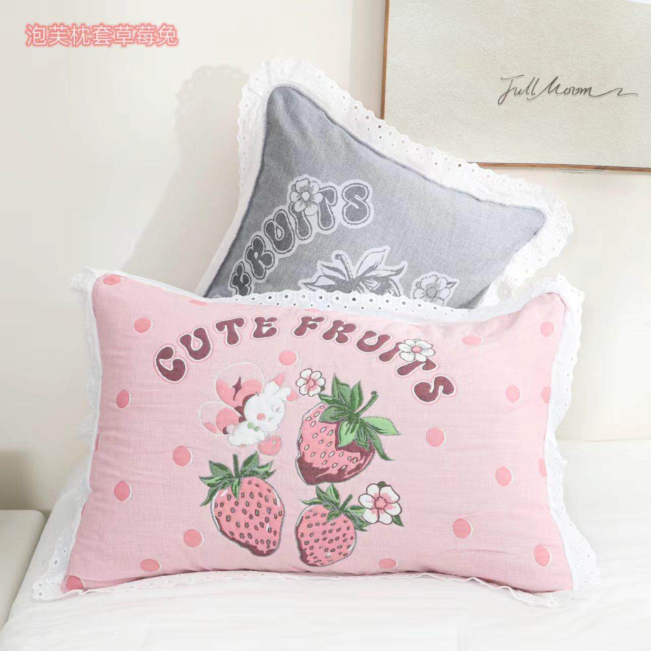 新款泡芙蕾丝花边纯棉纱布枕套柔软亲肤成人加大加厚枕头套a类