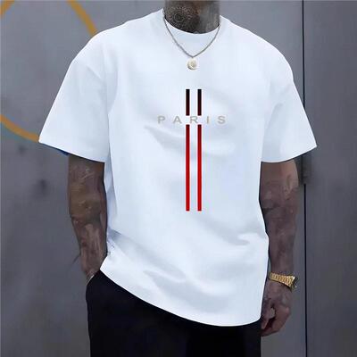Men 3D Print Round Neck Shirt Fitted Summer Sleeve Tee Paris