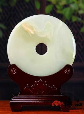 天然阿富汗玉石平安扣摆件玉扣玉璧青玉中式家居玄关装饰摆件礼品