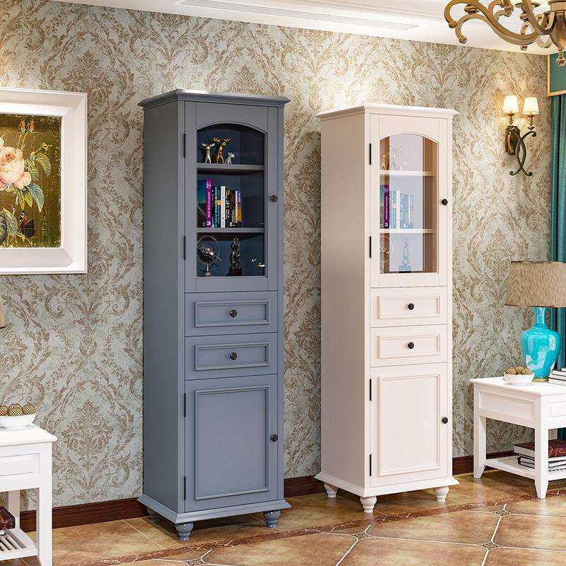 美式实木浴室边柜卫生间落地储物柜侧柜立柜防水橡木组合收纳高柜