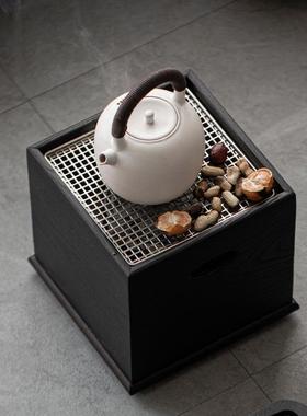 白木炭烧火17944钵不锈钢围炉煮茶炉火炉方形茶炉蜡户外烤炉烧煮