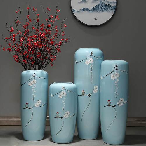 落地花瓶景德镇陶瓷家居客厅创意覆古插花大号干燥花装饰饰品摆件