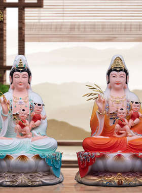 送子观音菩萨佛像龙凤送子娘娘雕像汉白玉仿瓷求子观音家用摆件