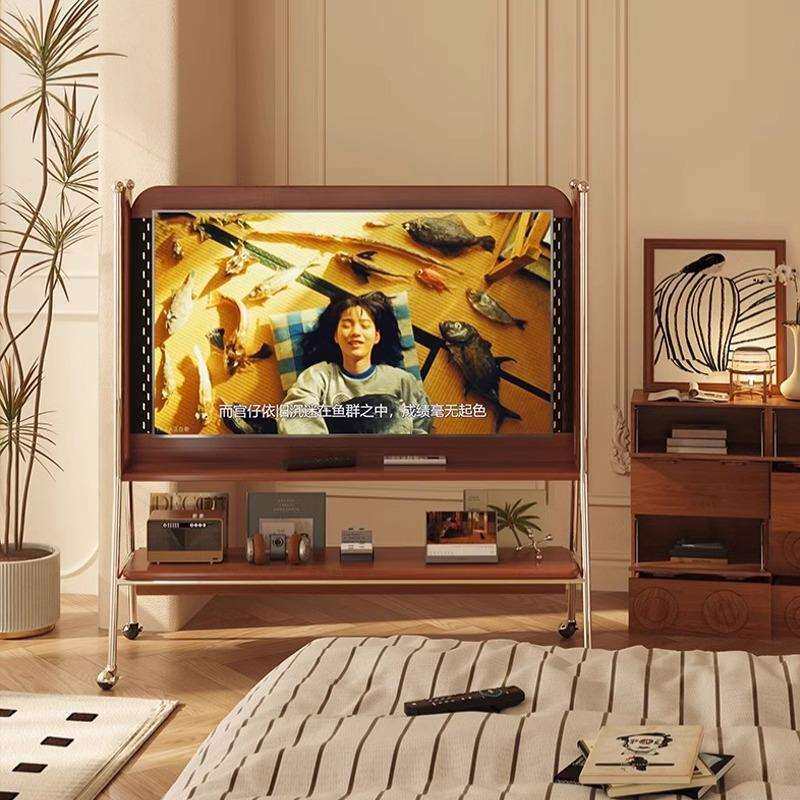 北欧实木电视架可移动卧室电视挂架中古显示器落地架客厅家用