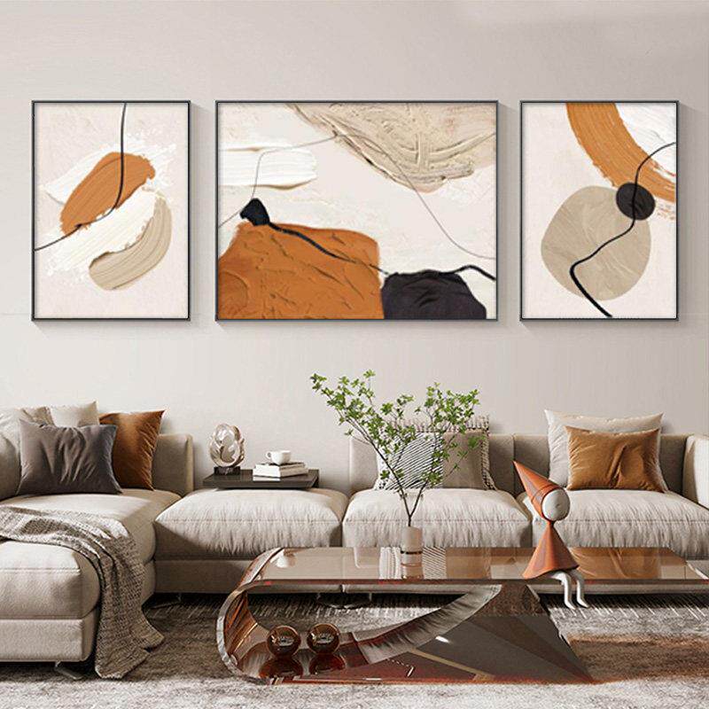 客厅沙发背景墙挂画 画肌理感三联画 画现代简约装饰画 画抽象艺