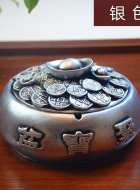 高档创意古浮雕吸聚宝盆引财富灰，大烟缸与盖子吸引财覆富，客厅