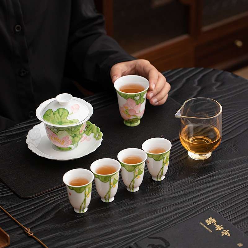 高硼硅耐热玻璃公道杯高级透明分茶器盖碗高足茶海匀杯茶手绘道具