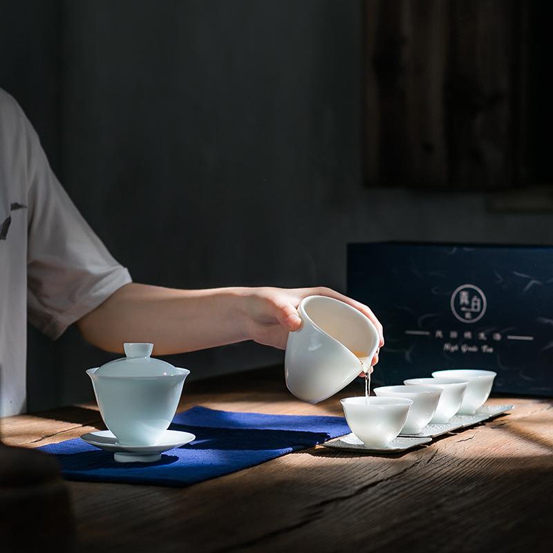 景德镇影青玉泥盖碗套装随手礼一壶四杯日式简约茶具套装logo定