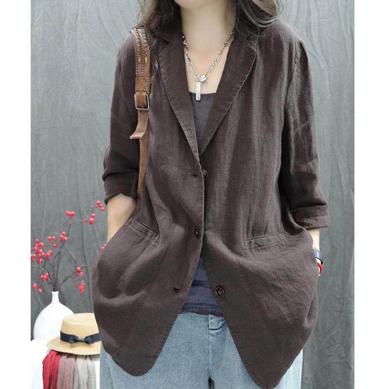 新品东大门品牌剪标汉麻小西装外套女中长款苎麻上衣宽松西服薄款