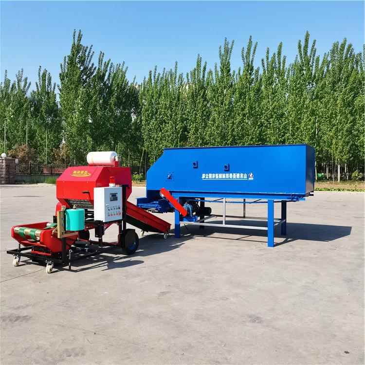 圆包秸秆打捆包膜机 青贮料打捆包膜一体机 饲料牧草圆捆包膜机