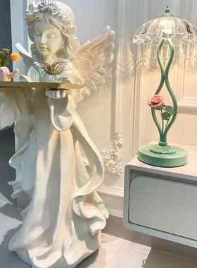 爱丽丝天使摆件覆古迎宾大型落地托 托盘美式家居装饰品法式软装
