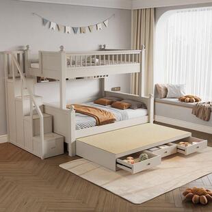 全实木上下铺双层床儿童两层多功能组合上下同宽平行高低子母木床